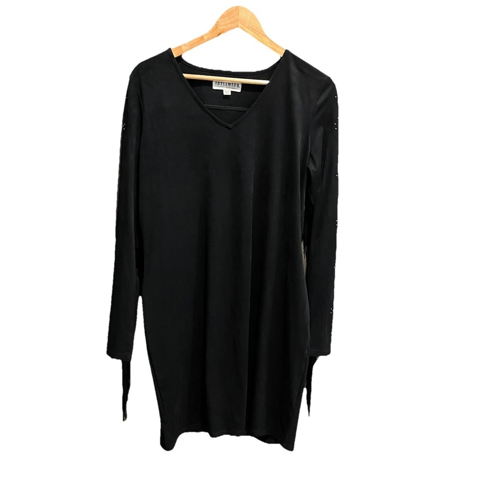 Idyllwind Black Lois Studded‎ Long Sleeve Fringe Mini Women's Dress Size XL